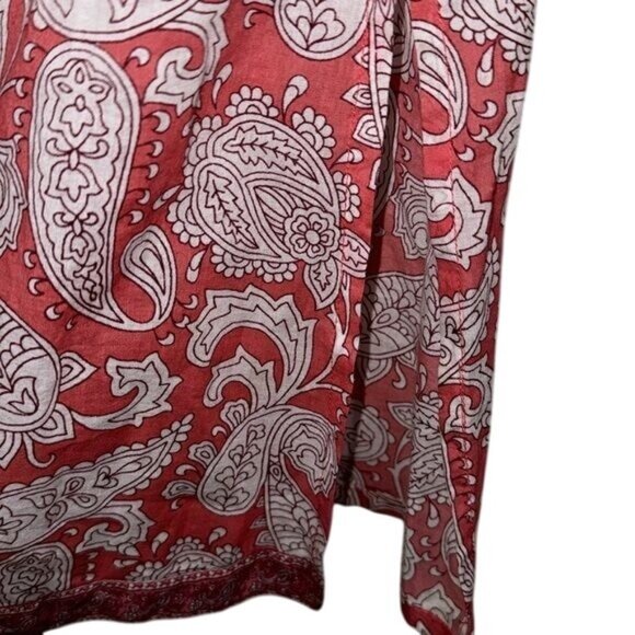 World Market Paisley Red & White V-Neck Tunic Top S/M 100% Cotton Womens Casual - Picture 6 of 9